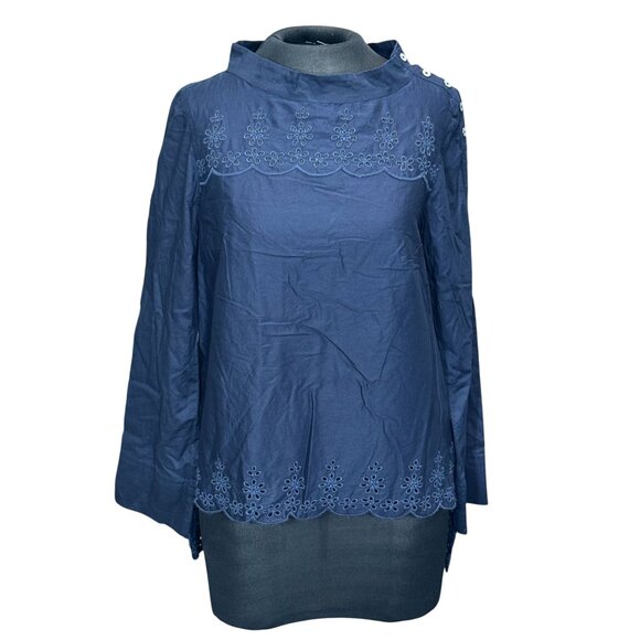 J.Crew Navy Blue Embroidered Womens Top Size 2 - Picture 1 of 9